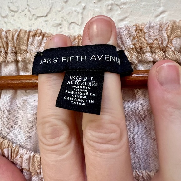 Saks Fifth Avenue Women's Beige Floral Print Linen Cotton Puff Sleeve Midi Dress - Picture 6 of 9